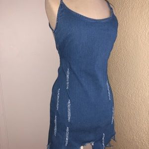 Denim Distressed Open Back Mini Dress NWOT